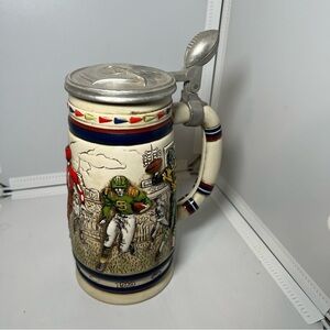 Vintage 1983 Beer Stein Mug History of Football Handcrafted in Brazil Avon 28oz